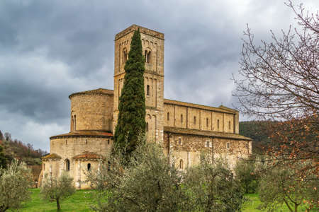 The Abbey of Sant Antimo is a former Benedictine monastery in the comune of Montalcino, Tuscany, Italyの写真素材