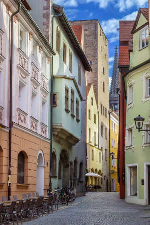 Street in Regensburg city center, Germanyの写真素材