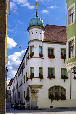 Street in Regensburg city center, Germanyの写真素材