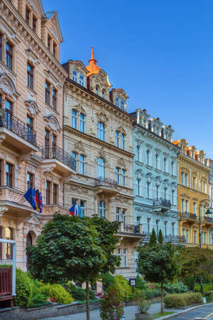 Sadova street with beautiful historical houses in Karlovy Vary, Czech Republicの写真素材