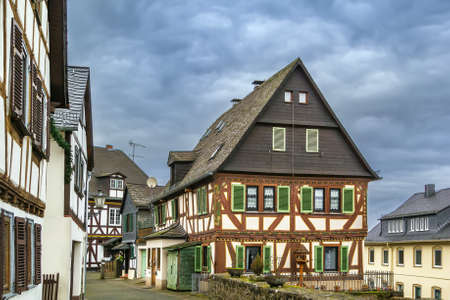 Street with Historic half-timbered houses in Braunfels old town, Germanyの写真素材