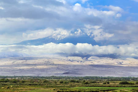 View of Mount Ararat in the clouds, Armeniaの写真素材