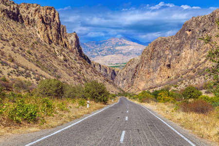 Road in the gorge of Amaghu River, Armeniaの写真素材