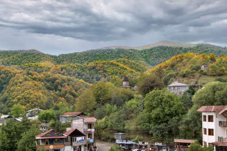 View of village of Gosh with Saint Sargis Chapel, Armeniaの写真素材