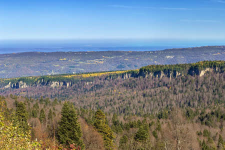 Forested mountains in Adygea in autumn, Russiaの写真素材