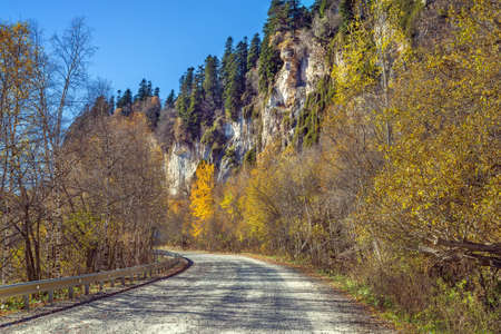 The road to the Lago-Naki plateau in autumn, Adygea, Russiaの写真素材