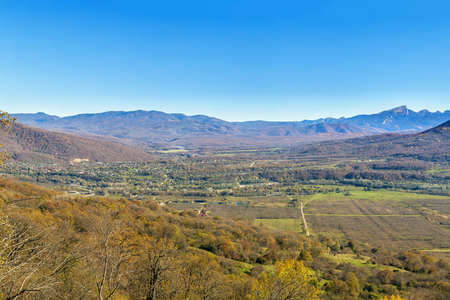 Mountain landscape near the village Dakhovskaya in Adygea, Russiaの写真素材