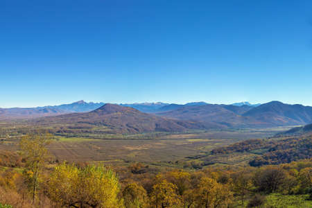 Mountain landscape near the village Dakhovskaya in Adygea, Russiaの写真素材