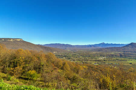 Mountain landscape near the village Dakhovskaya in Adygea, Russiaの写真素材