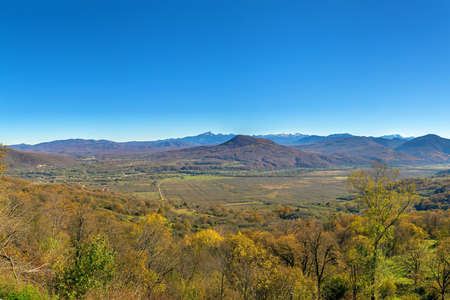 Mountain landscape near the village Dakhovskaya in Adygea, Russiaの写真素材
