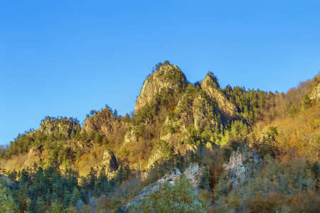 Forested mountains in Adygea in autumn, Russia