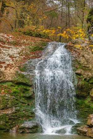 Waterfall Noise at Rufabgo Creek Waterfalls, Adygea,Russiaの写真素材