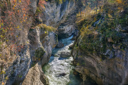 Khadzhokhskaya gorge or Kamennomostsky canyon is a section of the gorge of the Belaya River in Adygea, Russiaの写真素材