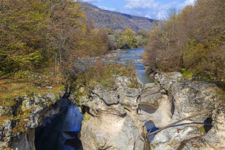 Khadzhokhskaya gorge or Kamennomostsky canyon is a section of the gorge of the Belaya River in Adygea, Russiaの写真素材