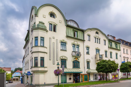Street in Mariazell city center, Styria, Austriaの写真素材