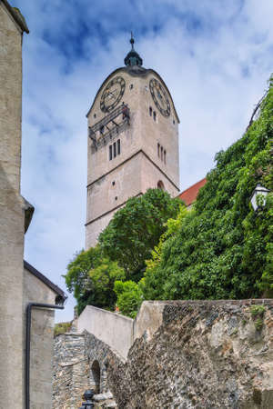 Tower of church Frauenbergkirche in Krems an der Donau, Austriaのeditorial素材