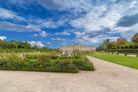 View of Belvedere garden with Upper Palace, Vienna, Austriaのeditorial素材