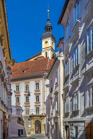 Street with historical houses in Graz downtown, Austriaのeditorial素材
