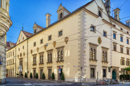 Street with historical houses in Graz downtown, Austriaのeditorial素材
