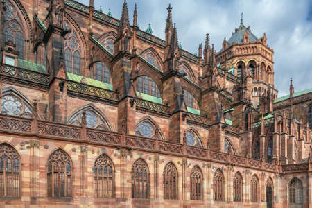 Strasbourg Cathedral also known as Strasbourg Minster, is a Gothic Roman Catholic cathedral in Strasbourg, Alsace, France. view from the southの写真素材