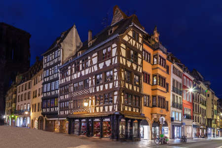 Street in Strasbourg city center, Alsace, France. Eveningの写真素材
