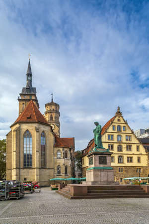 Schillerplatz square in Stuttgart city center, Germanyの写真素材
