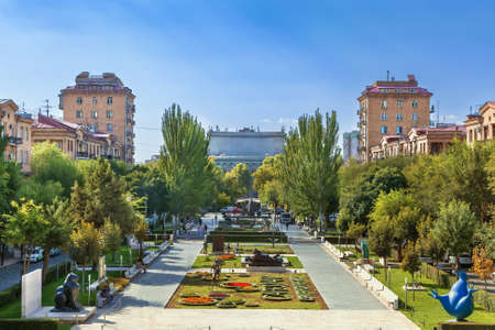 Cityscape with Alexander Tamanyan garden in Yerevan, Armeniaのeditorial素材