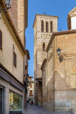Street in Toledo with church of Santo Tome, Spainの写真素材