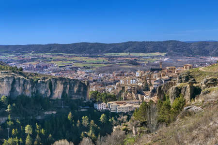 View of Cuenca and neighborhood from above, Spainの写真素材