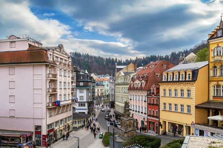 View of Karlovy Vary city center, Czech Republicの写真素材