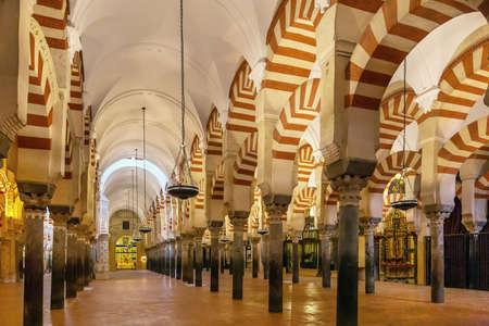 Mosque Cathedral of Cordoba also known as the Great Mosque of Cordoba is regarded as one of the most accomplished monuments of Moorish architecture, Spain. Interior of prayer hallのeditorial素材