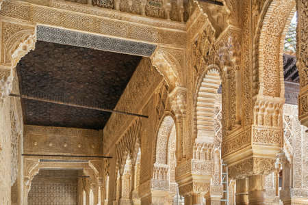 Arcade with arabesques in Alhambra Palace, Granada, Spainのeditorial素材