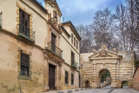 Gate of the Pomegranates is an historical access point in Alhambra, Granada, Spainのeditorial素材