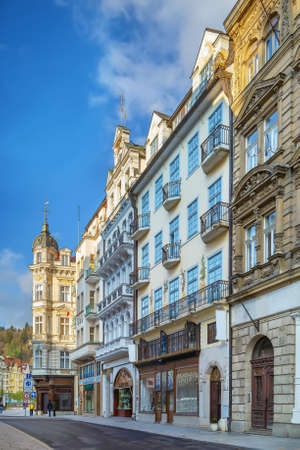 Street in Karlovy Vary city center, Czech Republicの写真素材