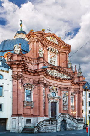 Baroque facade of Neumunster church, Wurzburg, Germanyの写真素材