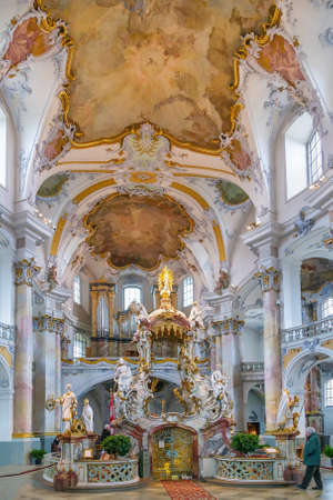 The Basilica of the Fourteen Holy Helpers, Germany. The late Baroque-Rococo basilica, designed by Balthasar Neumann, was constructed between 1743 and 1772. Interior, mercy altarのeditorial素材
