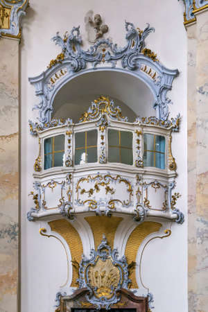The Basilica of the Fourteen Holy Helpers, Germany. The late Baroque-Rococo basilica, designed by Balthasar Neumann, was constructed between 1743 and 1772. Interior, balconyのeditorial素材