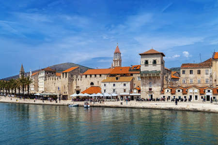 View of Trogir old town from Ciovo bridge, Croatiaの写真素材