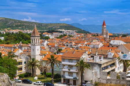 View of Trogir from Kamerlengo fortress, Croatiaのeditorial素材