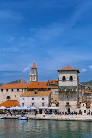 Historical houses on the embankment in old town of Trogir, Croatiaのeditorial素材