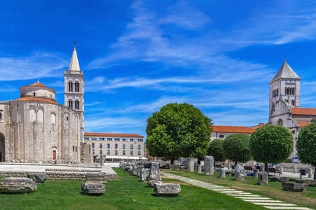 View of Roman Forum with Church of St. Donatus and St. Mary's Church, Zadar, Croatiaの写真素材