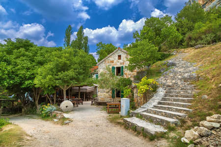 Tavern near Roski slap waterfall in Krka national park, Croatiaの写真素材