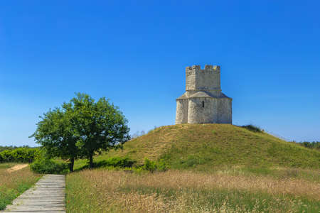 Church of St. Nicholas is a Pre-Romanesque style Roman Catholic church located in the field of Prehulje, one mile from Zadar, between Zaton and Nin, Croatiaの写真素材