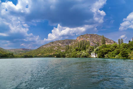 Roski slap is a big waterfall in Krka national park, Croatiaの写真素材