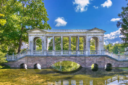 Marble Bridge in Catherine Park at Tsarskoye Selo, Russiaの写真素材