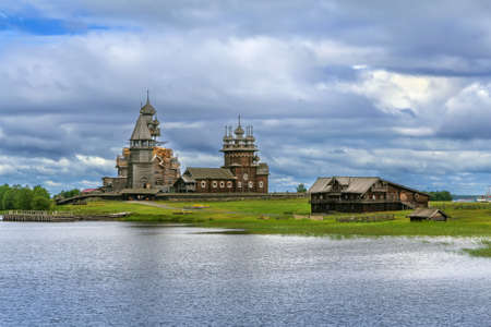Historical site dating from the 17th century on Kizhi island, Russia.View from Onega lakeの写真素材