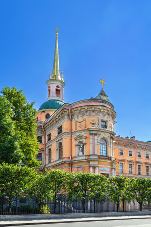 St. Michael Castle also called Engineers' Castle is a former royal residence in the historic center of Saint Petersburg, Russia. Western facadeのeditorial素材