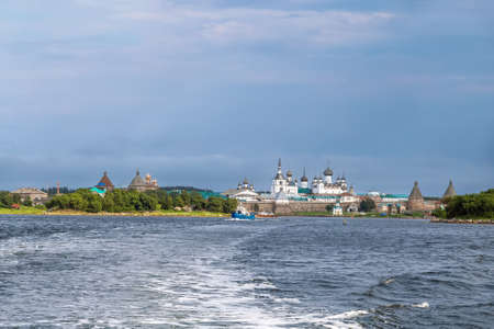 Solovetsky Monastery is a fortified monastery located on the Solovetsky Islands in the White Sea, Russia.View from White seaの写真素材