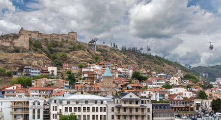 Cityscape of Tbilisi old town on hill, Georgiaの写真素材