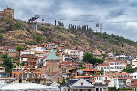 Cityscape of Tbilisi old town on hill, Georgiaの写真素材